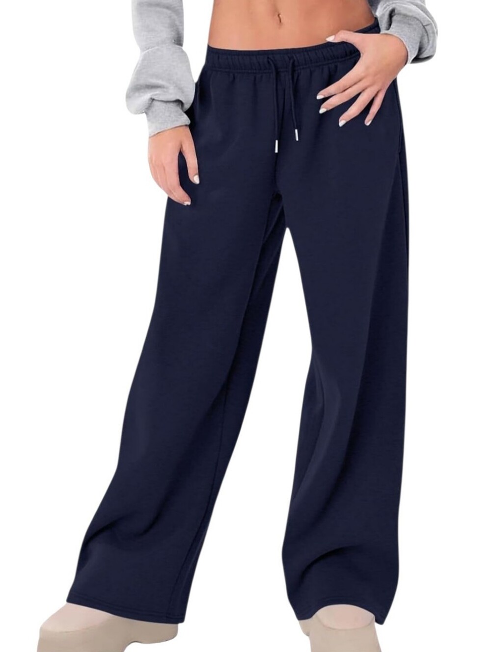 Zara High Rise Waisted Loose Wide Leg Linen Blend Pants Navy Blue